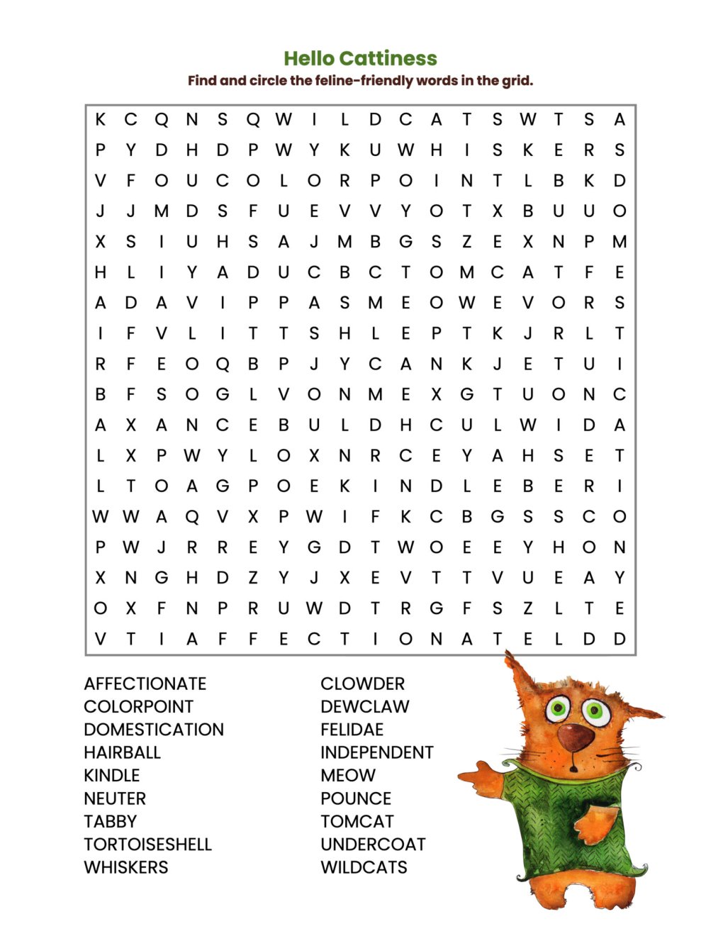 Weekly Cat Word Puzzle