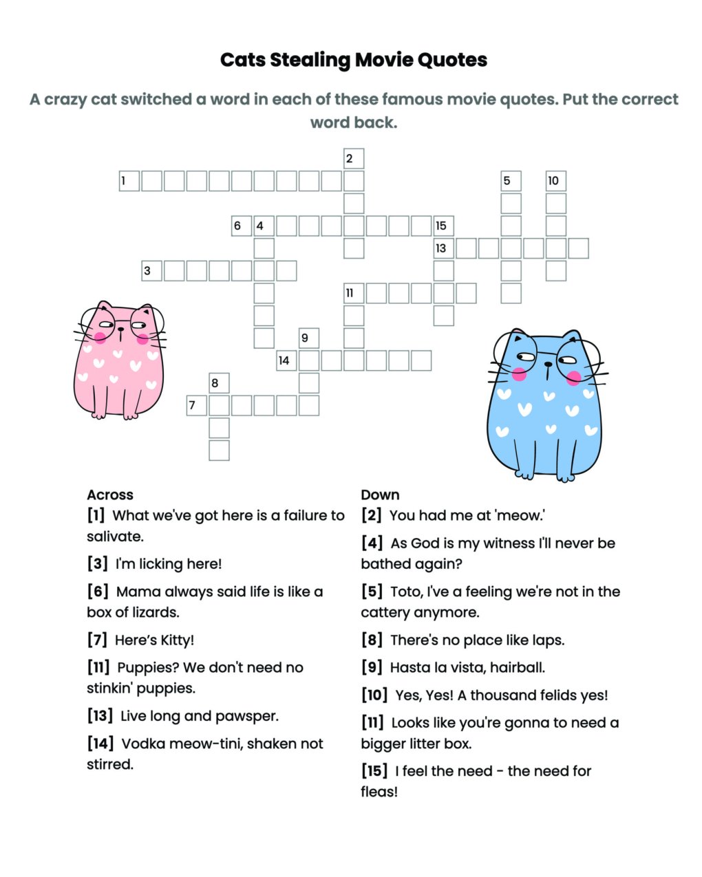 Weekly Cat Word Puzzle – Cats Stealing Movie Quotes