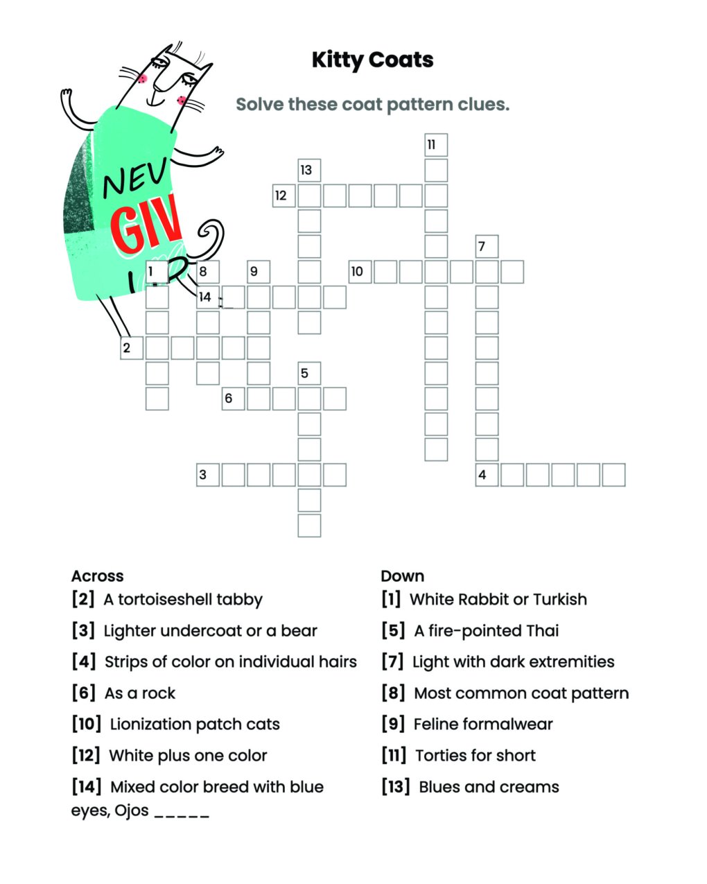 Weekly Cat Word Puzzle – Coat Pattern Clues