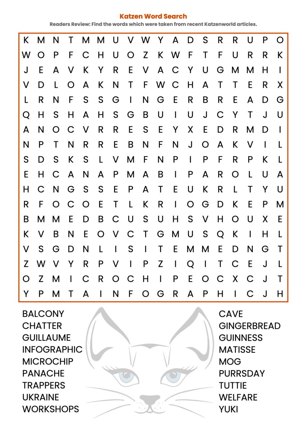 Weekly Cat Word Puzzle – Katzen Word Search
