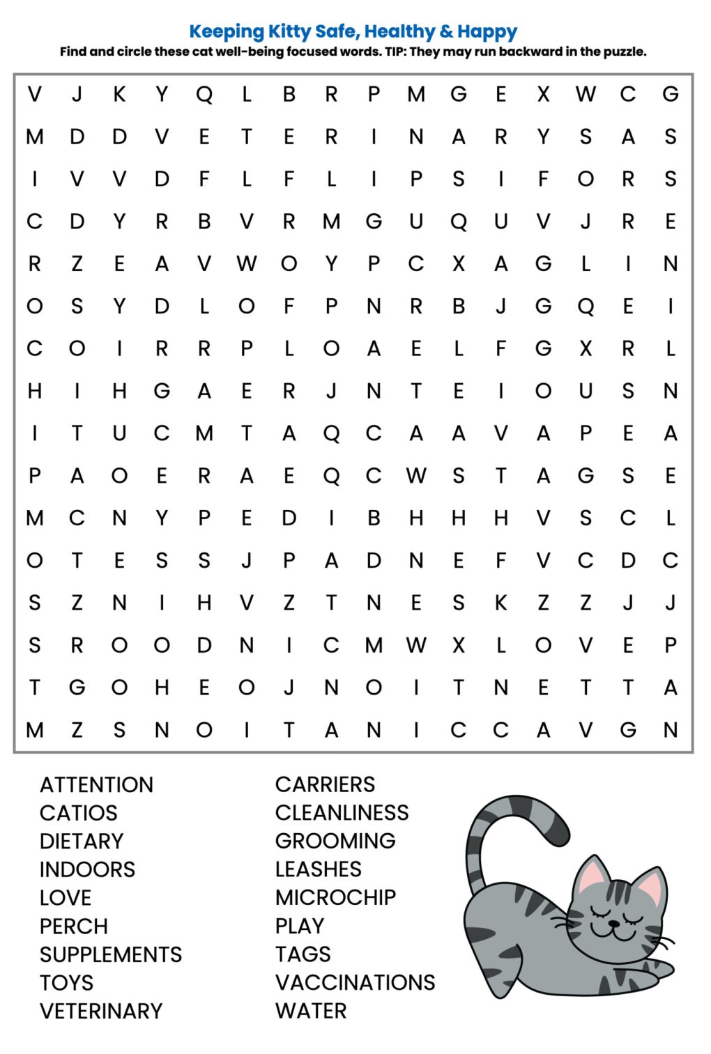 Weekly Cat Word Puzzle – Keeping Kitty Save, Healthy & Happy