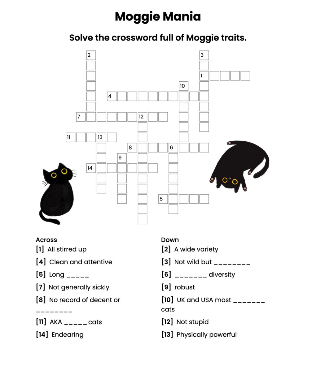 Moggie Mania Crossword Puzzle for Cat Lovers – Printable and Fun!