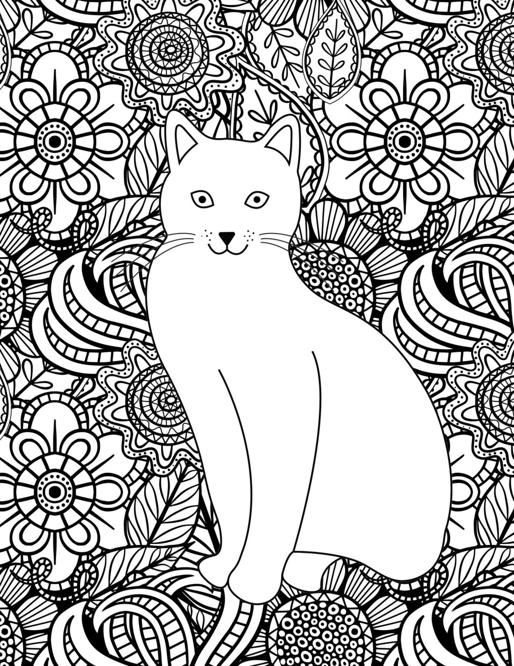 Printable Cat Themed Coloring Picture for Fun and Relaxation